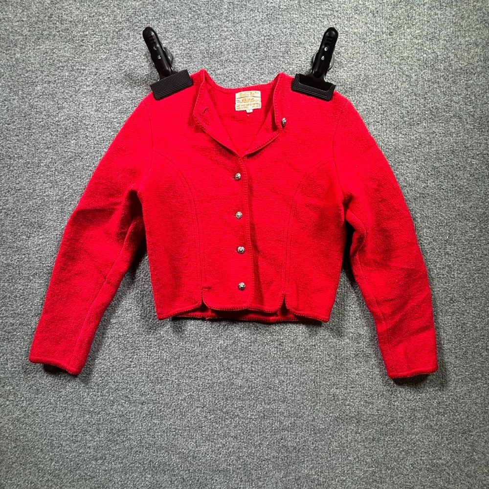 VTG Tally Ho Cropped Jacket Women's 6 Red 100% Wool Button Front Preppy Holiday